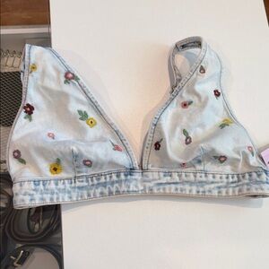 Floral Embroidered Denim halter top. NWT.